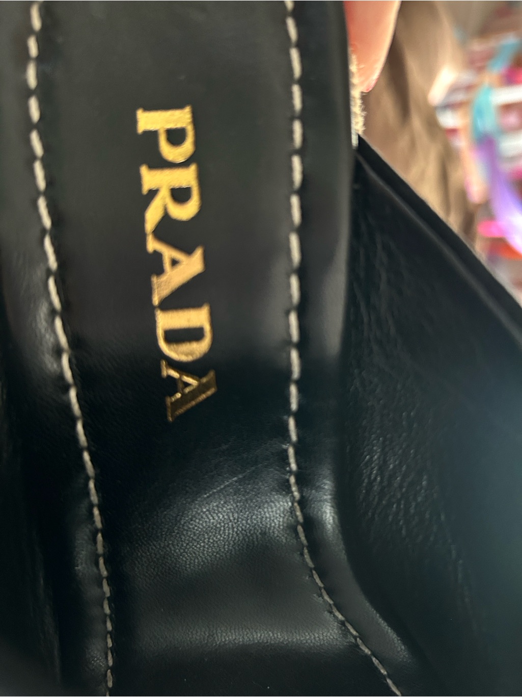 Prada Black Leather Slide With Gold Logo